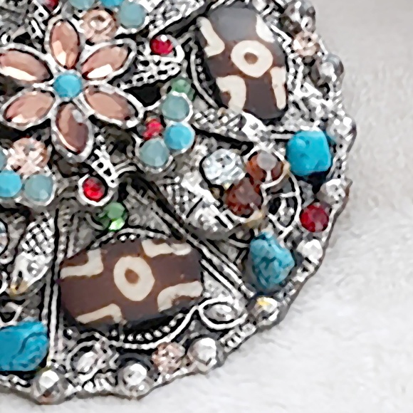 Leatherock Bejeweled Buckle Braided Leather Belt - Picture 4 of 5